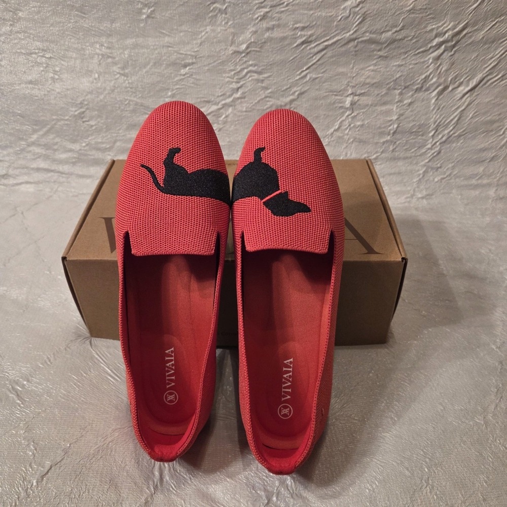 VIVAIA Audrey Multi Coral Dachshund Dog Knit Flats Loafers EU 38.5 US 7.5 - Picture 12 of 12